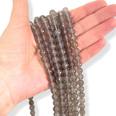 8 mm Grå onyx, facet - Hel streng