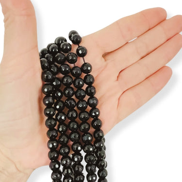 8 mm Sort onyx, facet - Hel streng