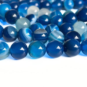 10 mm Blå stripe agat  - Hel streng