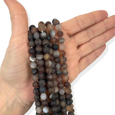 8 mm MAT Brun Stripe agat - Hel streng