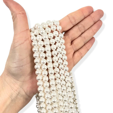 8 mm Hvide Shell perler - Hel streng