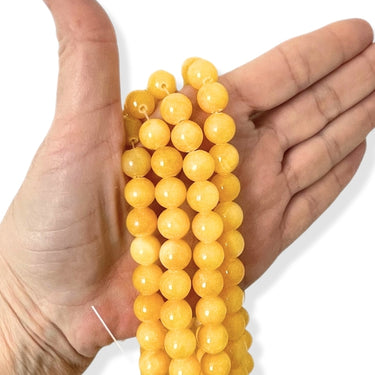 10 mm Gul farvet Manshan  jade perler - Hel streng