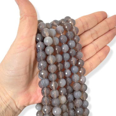 10 mm Grå onyx, facet - Hel streng