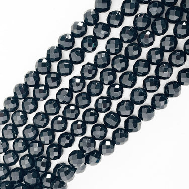 Sort agat, facet 10 mm - Hel streng
