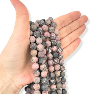 10 mm MAT  Rhodonit - Hel streng