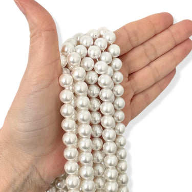 10 mm Hvide Shell perler - Hel streng