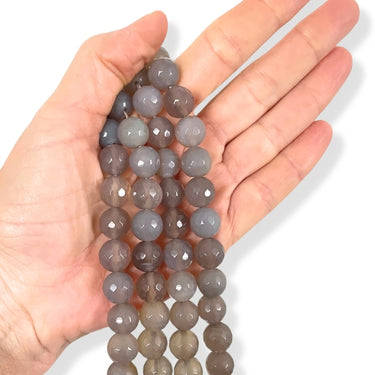 12 mm Grå onyx, facet - Hel streng