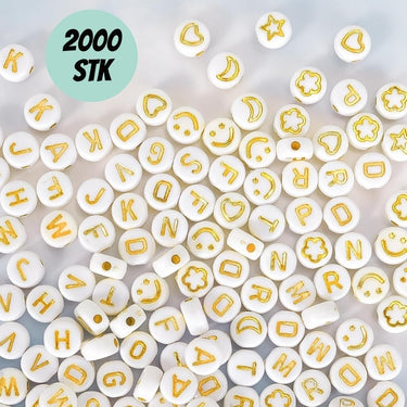 Bogstavperler med guldtryk – 2000 stk.