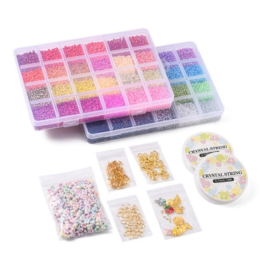 to æsker med perler, tråd og låse til armbånd