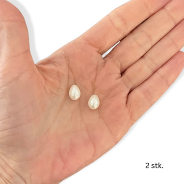 Shell pearl anboret dråber, Hvid  8 x 11 mm, 2 stk.