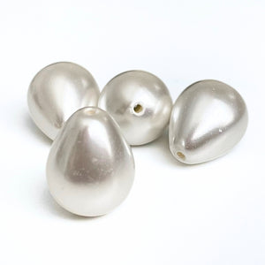 4 stk. Hvide Shell pearl, dråber 12 x 16 mm