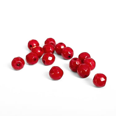 15 stk. 4 mm Rød farvet koral perler, facet