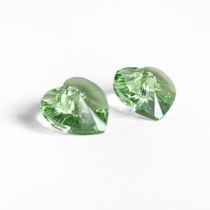 2 stk. Krystal hjerter, Peridotgrøn