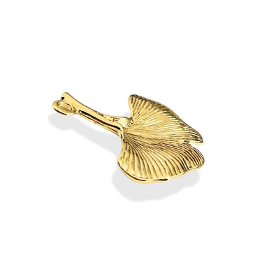 Forgyldt messing Ginkgo blad smykkevedhæng med 18 karat guld