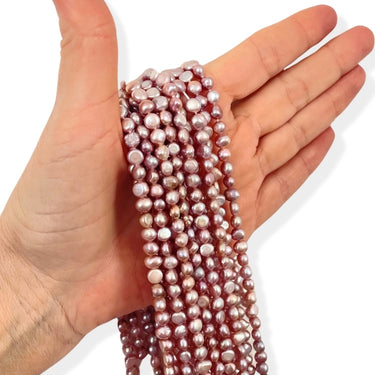 Ferskvandsperler, Rosa, barok, 5 - 6 mm - Hel streng