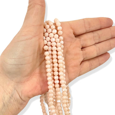 6x5 mm Glasperler, Lys pudderfarve, facet 1/1 streng