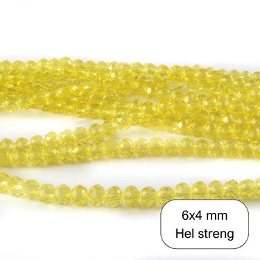 6x4 mm Glasperler, Gul, facet 1/1 streng