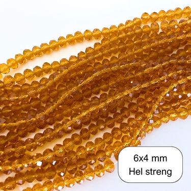 6x4 mm Glasperler, mørk gylden, facet 1/1 streng