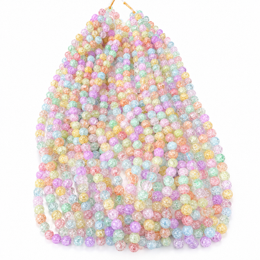 Krakeleret 12 mm mix pastel perler - Hel streng