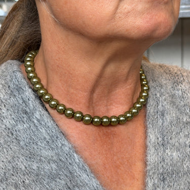 10 mm mørke olivengrønne glasperler – billede 2
