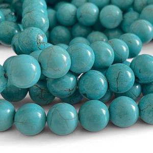 10 mm Turkis magnesite perler - Hel streng