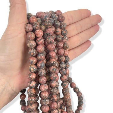 10 mm Rød Leopardskinds Jaspis perler - Hel streng