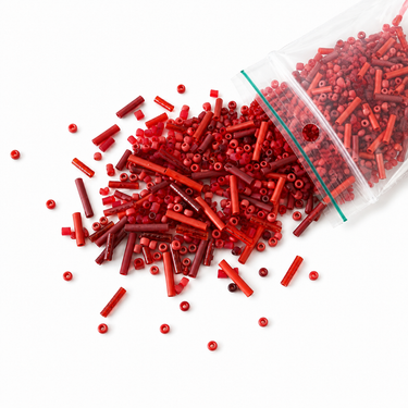 Mix røde rocailles perler, 20 g