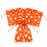 5 orange organza smykkeposer med guldhjerter