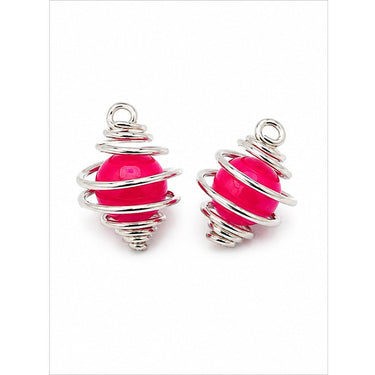 Forsølvede spiralvedhæng med pink 8 mm perler
