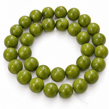 12 mm olivengrønne Mashan jade perler - enkelt streng