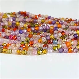 3 mm Cubic Zirkonia perler, Mix farver - Hel streng