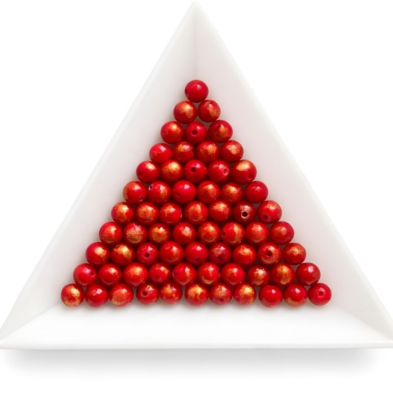 15 stk. 4 mm Røde jadeperler med guldstøv