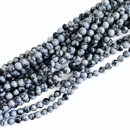 Snowflake Obsidian, 4 mm perler - Hel streng