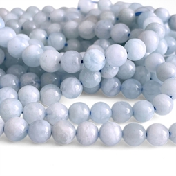 6 mm Aquamarin perler- Hel streng