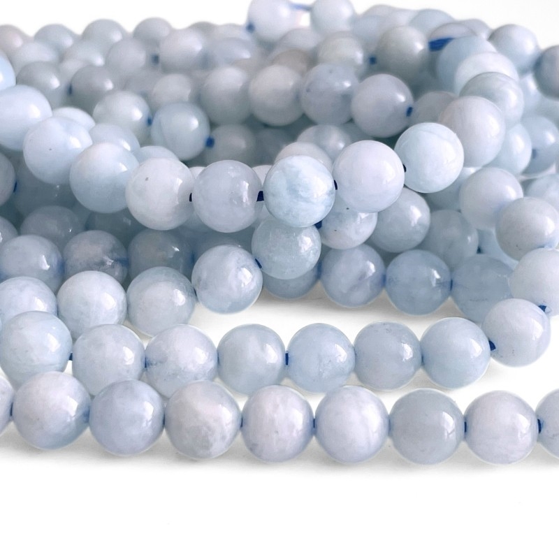 6 mm Aquamarin perler- Hel streng