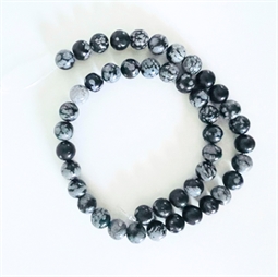 Snowflake Obsidian, 8 mm perler - Hel streng