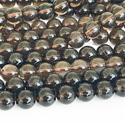 10 mm Røgkvarts perler - Hel streng