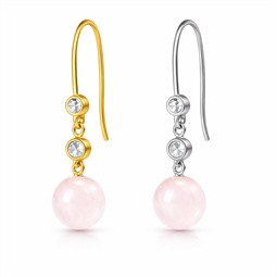 Øreringe med Zirkonia og rosakvarts perle