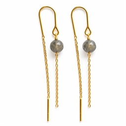 Forgyldte øreringe med facet røgkvarts perler og kæde