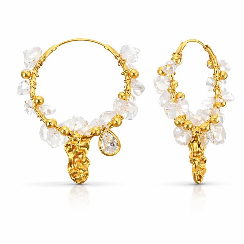 Forgyldt creol med viklet perler, splitter og vedhæng