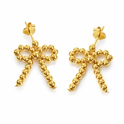 Sløjfe øreringe lavet af forgyldte perler og sat på ørestikker.