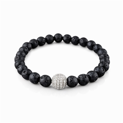 Armbånd med lavaperler og sølvperle med CZ sten