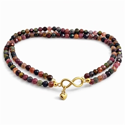 Dobbelt armbånd med tourmalin perler og uendelighedstegn