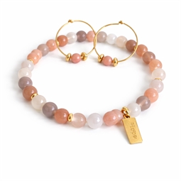 Armbånd og øreringe med peach moonstone perler og runde led og hope vedhæng