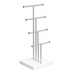Smykkestativ i sølvgrå med hvid fod