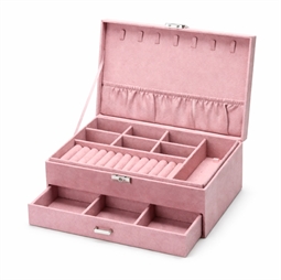 Lyserødt smykkeskrin med skuffe