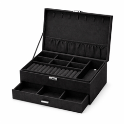 Sort smykkeskrin med skuffe