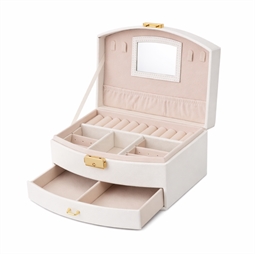 Hvidt smykkeskrin med spejl og skuffe