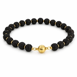 Inspiration til DIY Halskæde. 10 mm Sorte lavaperler med forgyldt magnetlås.