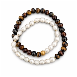 Halskæde med 10 mm mixede ferskvandsperler og mix tigerøje